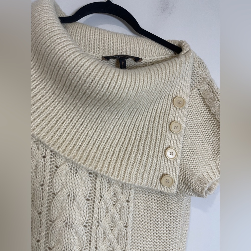BCBG MaxAzria Sweater Size Large Cream Chunky Knit Short Sleeve Top - Picture 5 of 11